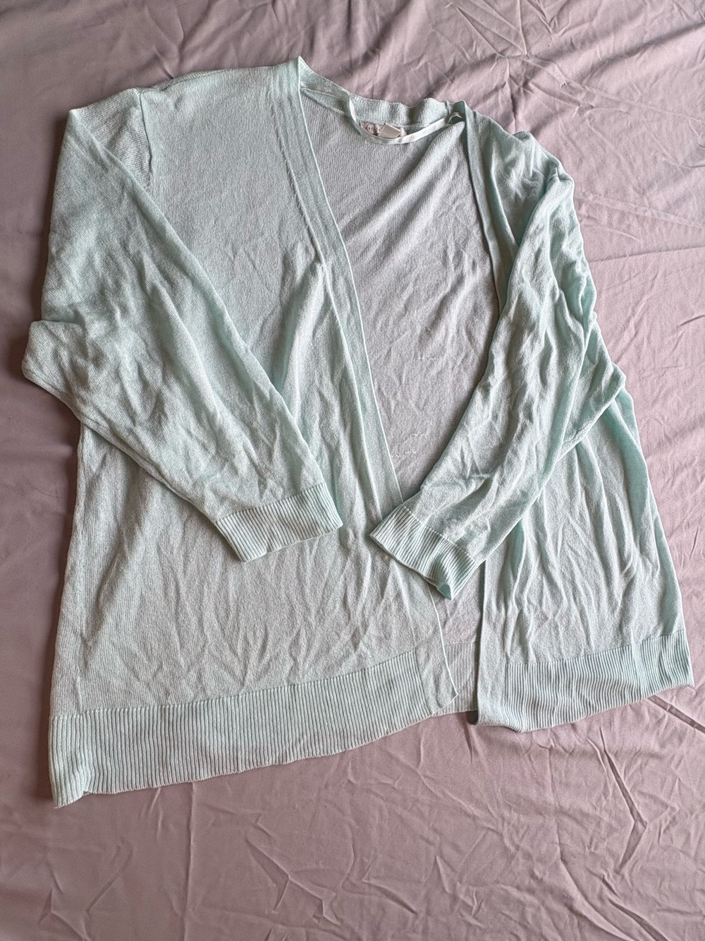 C Est. 1946 Light Mint Open-Front Cardigan with Ribbed Sleeve Cuffs size 18/20W
